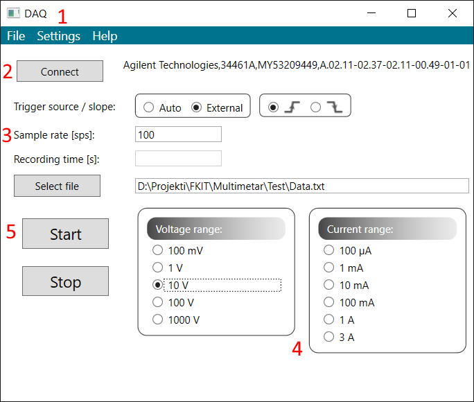 DAQ main window